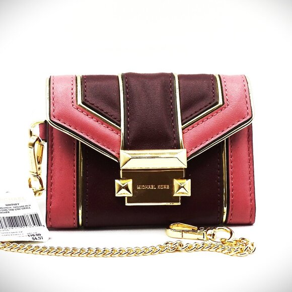 MICHAEL KORS Whitney | Quilted Two Tone Chain Wallet w/Card Holder Burgundy Pink - Picture 2 of 8